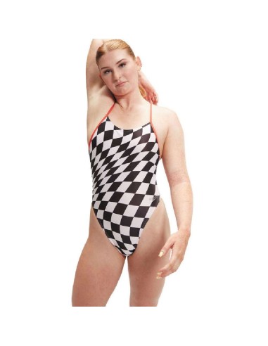 Speedo Woman's One Piece Allover Tie-Back Swimsuit front-back