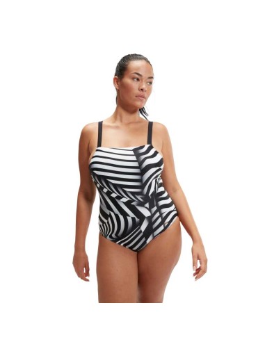 Speedo Woman's One Piece Print Shaping Swimsuit Black White