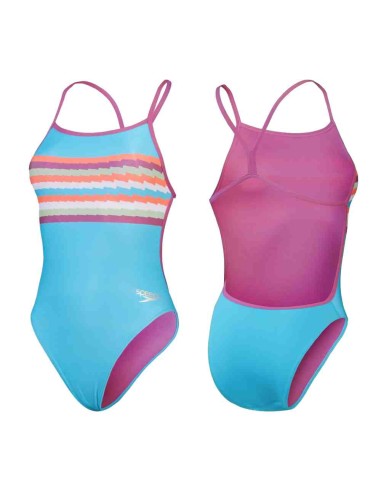 Speedo Women's V-Back One Piece Swimsuit Blue-Pink