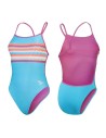 Speedo Women's V-Back One Piece Swimsuit Blue-Pink